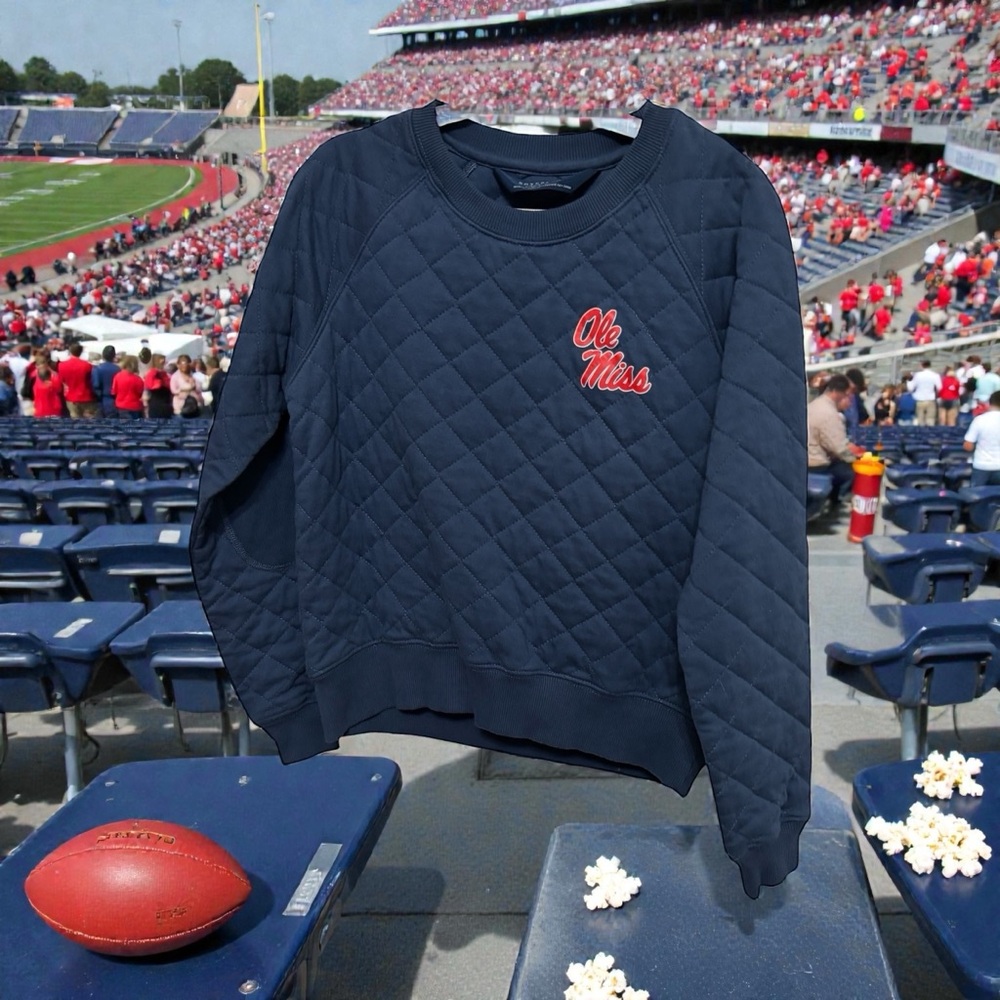 Boxercraft Ole Miss Rebels Quilted Crew Sweatshirt Women XXS Navy Logo Red